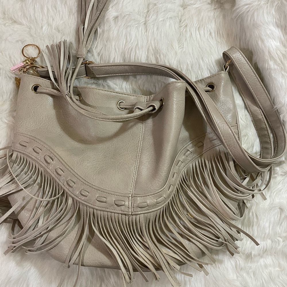 Taupe Fringe Shoulder Bag - Women’s Crossbody Tote